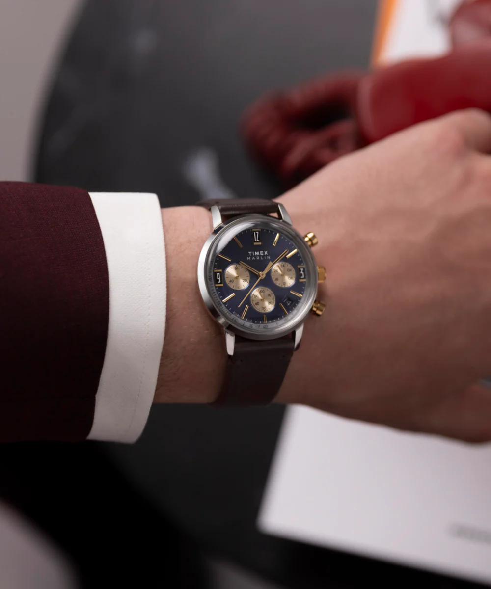 Marlin® Chronograph Tachymeter 40mm Leather Strap Watch  - Image 3