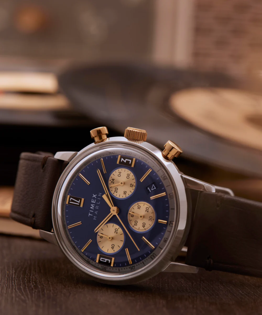 Marlin® Chronograph Tachymeter 40mm Leather Strap Watch  - Image 9