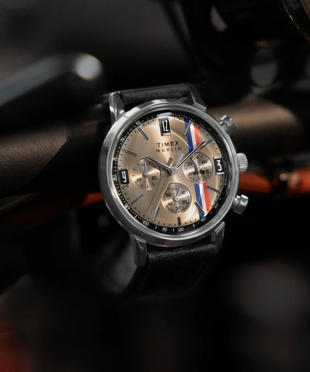 Marlin® Chronograph Tachymeter 40mm Leather Strap Watch - Image 8