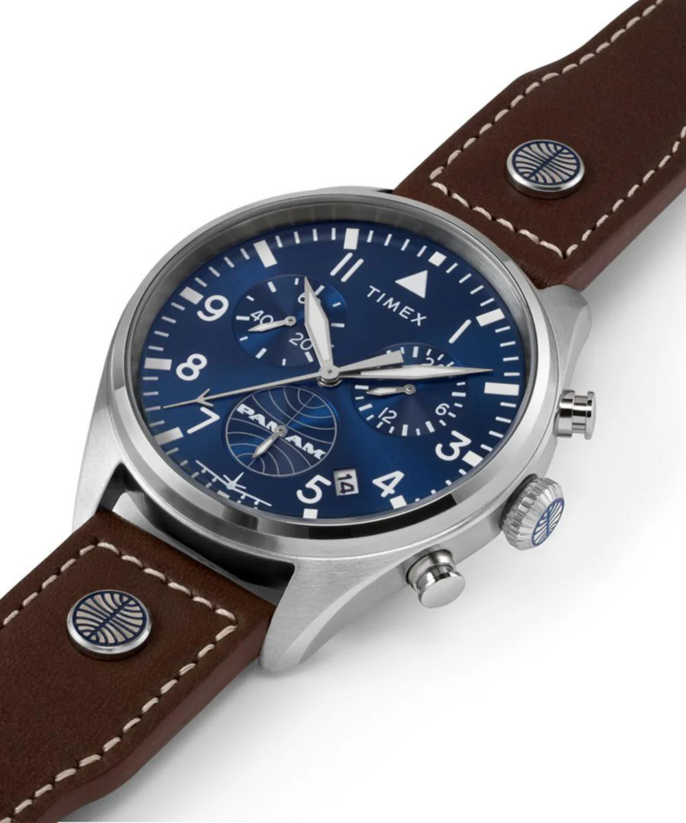 Pan Am x Timex Chronograph 42mm Leather Strap Watch - Image 8