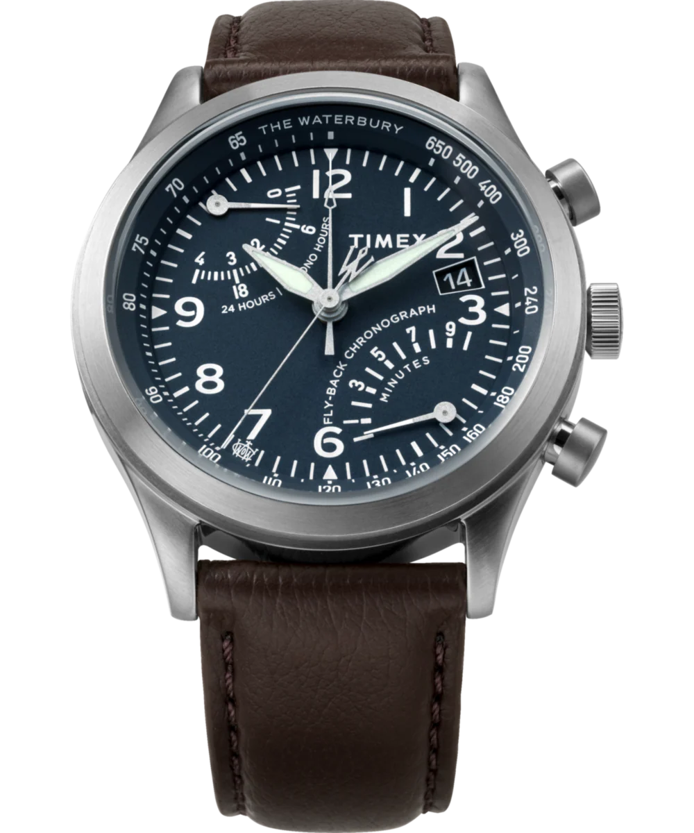 Waterbury Traditional Fly Back Chronograph 43mm Leather Strap Watch - Image 6